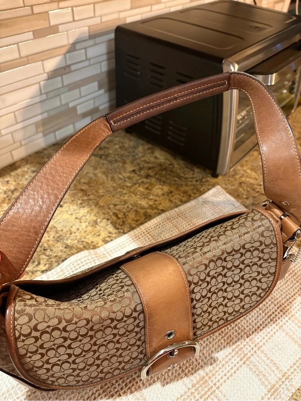 Vintage Coach Soho! Signature Large Flap Shoulder Bag -Jacquard & Leather